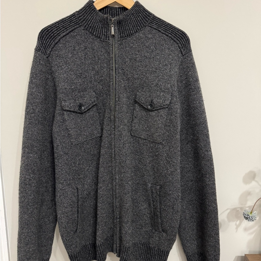 Pronto Oumo Men’s Sweater 100% Wool Size XL Black Gray